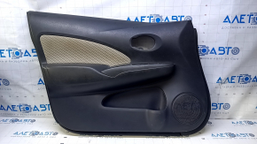 Door trim card front left Nissan Versa Note 13-19 black with beige insert cloth, armrest black plastic, scratches, abrasions