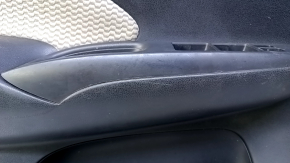 Door trim card front left Nissan Versa Note 13-19 black with beige insert cloth, armrest black plastic, scratches, abrasions