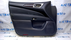 Door trim card front left Nissan Pathfinder 13-20 black with black insert leather, armrest black leather, molding under wood gloss, under seat memory, scratches, dents, bumps, abrasions