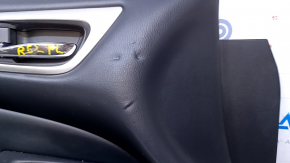 Door trim card front left Nissan Pathfinder 13-20 black with black insert leather, armrest black leather, molding under wood gloss, under seat memory, scratches, dents, bumps, abrasions
