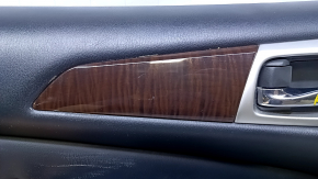 Door trim card front left Nissan Pathfinder 13-20 black with black insert leather, armrest black leather, molding under wood gloss, under seat memory, scratches, dents, bumps, abrasions