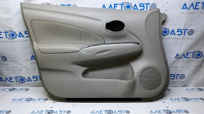 Door trim card front left Nissan Versa 12-19 usa gray, with gray insert, armrest gray plastic, carbon fiber trim, scratches, abrasions, for dry cleaning