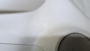 Door trim card front left Nissan Rogue 14-20 beige with beige insert plastic, armrest beige leather, molding carbon glossy, dent, scratches, whitened plastic