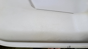 Door trim card front left Nissan Rogue 14-20 beige with beige insert plastic, armrest beige leather, molding carbon glossy, dent, scratches, whitened plastic