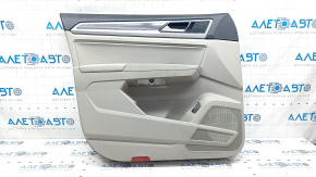 Door trim card front left VW Atlas 18- gray, armrest gray leather, insert under dark wood, gray molding, with tweeter, for cleaning, scratches