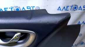 Door trim card front left Infiniti JX35 QX60 13- black with black insert leather, armrest black leather, under seat memory, molding under wood gloss, dents, pokes, abrasions, scratches