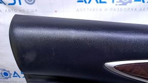 Door trim card front left Infiniti JX35 QX60 13- black with black insert leather, armrest black leather, under seat memory, molding under wood gloss, dents, pokes, abrasions, scratches