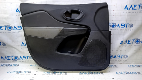 Door trim card front left Jeep Cherokee KL 14-18 - black with black insert leather, armrest gray leather, molding under the tree, dents, abrasions, scuffs, scratches, for dry cleaning