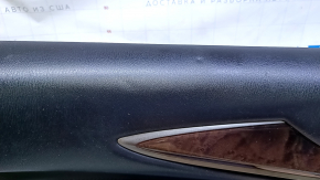 Door trim card front left Infiniti JX35 QX60 13- black with black insert leather, armrest black leather, under seat memory, molding under wood gloss, without backlight, dents, bumps, scuffed