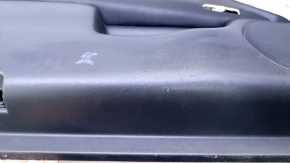 Door trim card front left Infiniti JX35 QX60 13- black with black insert leather, armrest black leather, under seat memory, molding under wood gloss, without backlight, dents, bumps, scuffed