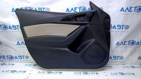 Door trim card front left Mazda 3 14-18 BM black, with gray insert, armrest black leather, crack, dents, scratches, abrasions