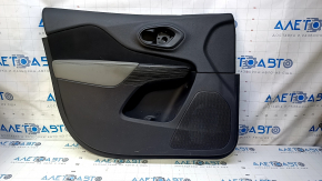 Door trim card front left Jeep Cherokee KL 14-18 - black with black insert leather, armrest gray leather, molding under the tree, dents, abrasions, scratches, scuffs, for dry cleaning