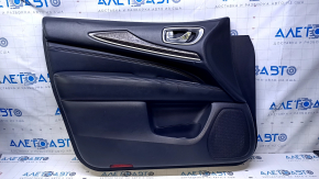 Door trim card front left Infiniti JX35 QX60 13- black with black insert leather, armrest black leather, molding under wood gloss, dents, abrasions, scratches