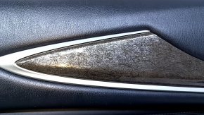 Door trim card front left Infiniti JX35 QX60 13- black with black insert leather, armrest black leather, molding under wood gloss, dents, abrasions, scratches