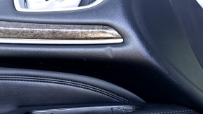 Door trim card front left Infiniti JX35 QX60 13- black with black insert leather, armrest black leather, molding under wood gloss, dents, abrasions, scratches