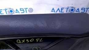 Door trim card front left Infiniti QX30 17- black with black insert leather, armrest black leather, molding black gloss, scratches, scuffs, abrasions, dents