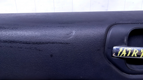 Door trim card front left Jeep Patriot 11-17 black with black insert leather, armrest rubber, bumps, dent, abrasions, scratches, crack in fastening