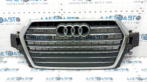 Radiator grill assembly Audi Q7 16-19 gray, for parking sensors, bumps, scratches, non-factory holes