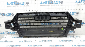 Radiator grill assembly Audi Q7 16-19 gray, for parking sensors, bumps, scratches, non-factory holes