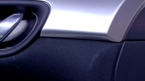 Door trim card front left Nissan Sentra 13-19 black leather, black insert cloth, armrest black leather, molding gray structure, dent, scratches, abrasions