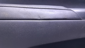 Door trim card front left Nissan Sentra 13-19 black leather, black insert cloth, armrest black leather, molding gray structure, dent, scratches, abrasions