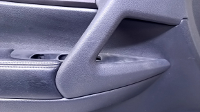Door trim card front left Nissan Rogue 14-20 black with black insert plastic, armrest leather, molding gray structure, dents, bumps, scratches, whitened plastic