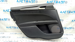 Door trim card rear left Ford Fusion mk5 17-20 black with gray insert, cloth, leather armrest, gray molding, scratches, leather bump