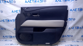 Door trim card front right Lexus RX350 RX450h 10-15 black with black insert leather, armrest gray leather type 2, scuffs, bumps, scratches, cracked leather