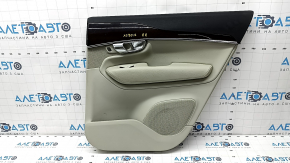 Door trim card rear right Volvo XC90 16-22 gray leather, gray leather armrest, wood insert, tears, scratches, dry cleaning