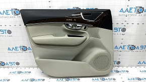 Door trim card front left Volvo XC90 16-22 gray leather, gray leather armrest, wood insert, tears, scratches, broken fastening, dry cleaning