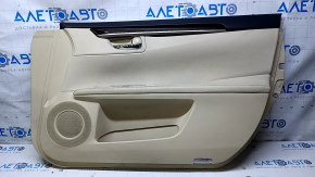 Door trim card front right Lexus ES300h ES350 13-18 beige with black insert leather, armrest beige leather, molding under dark wood, butt, scratches, abrasions, scuffs