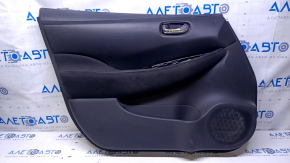 Door trim card front left Nissan Leaf 13-17 black with black insert leather, armrest black cloth, scratches, bumps, abrasions