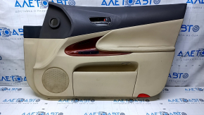 Door trim card front right Lexus GS300 GS350 GS430 GS450h 06-07 beige with gray leather insert, armrest beige leather, wood-colored trim, scuffs, bumps, scratches, broken fastener