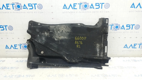 The rear left underbody protection of Audi A6 C7 12-18 is torn and worn