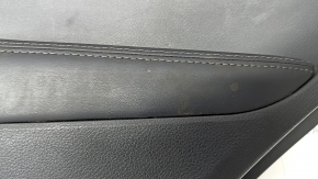 Door trim card rear right Nissan Rogue Sport 17-19 black, armrest leather black, overlay blue gloss, scratches, for dry cleaning