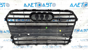 Radiator grille assembly Audi A6 C7 16-18 rest, with emblems, black gloss + chrome, for parking sensors, broken fastening, non-standard holes, sand