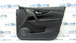 Door trim card front right Nissan Rogue Sport 17-19 black, armrest leather black, overlay blue gloss, scratches, dent, for dry cleaning