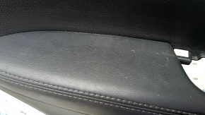 Door trim card rear left Nissan Rogue Sport 17-19 black, armrest leather black, overlay blue gloss, scratches, for dry cleaning