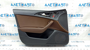 Door trim card front left Audi A6 C7 12-18 black, insert brown leather, scratches, bump, broken fastener