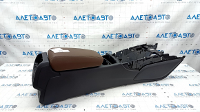 Central console armrest and cup holders Audi A6 C7 12-18 black, leather, brown armrest, scratches