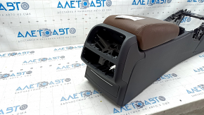 Central console armrest and cup holders Audi A6 C7 12-18 black, leather, brown armrest, scratches