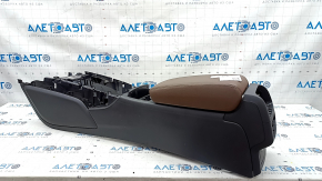 Central console armrest and cup holders Audi A6 C7 12-18 black, leather, brown armrest, scratches
