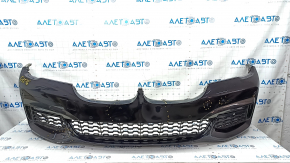 Front bumper complete BMW 7 G11 G12 16-19 with parking sensors, wiring and PMA, without washers, M-Sport, black, dented, scratches, broken fasteners, painted, worn