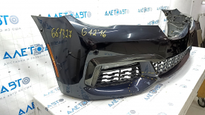 Front bumper complete BMW 7 G11 G12 16-19 with parking sensors, wiring and PMA, without washers, M-Sport, black, dented, scratches, broken fasteners, painted, worn