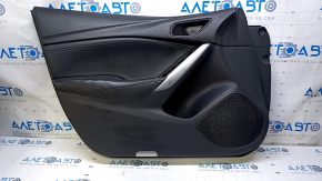 Door trim card front left Mazda 6 13-15 Sport black with black insert leather, armrest black leather, dents, bumps, scratches, armrest for re-upholstery