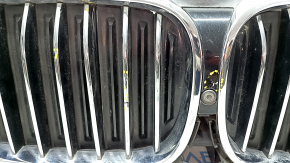 Radiator grill assembly BMW 7 G11 G12 16-19 M-Sport, with radiator deflector blinds, with motor, under camera, chrome, sand, scuffs, broken mount, non-original camera