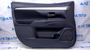 Door trim card front left Mitsubishi Outlander 14-21 black with black insert cloth, armrest black cloth, molding gray under carbon structure, dents, pokes, scratches, abrasions