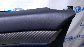 Door trim card front left Mitsubishi Outlander 14-21 black with black insert cloth, armrest black cloth, molding gray under carbon structure, dents, pokes, scratches, abrasions