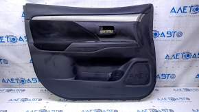 Door trim card front left Mitsubishi Outlander 14-21 black with black insert cloth, armrest black cloth, molding gray under carbon structure, dents, pokes, scratches, abrasions, under chemical