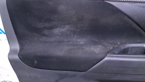 Door trim card front left Mitsubishi Outlander 14-21 black with black insert cloth, armrest black cloth, molding gray under carbon structure, dents, pokes, scratches, abrasions, under chemical